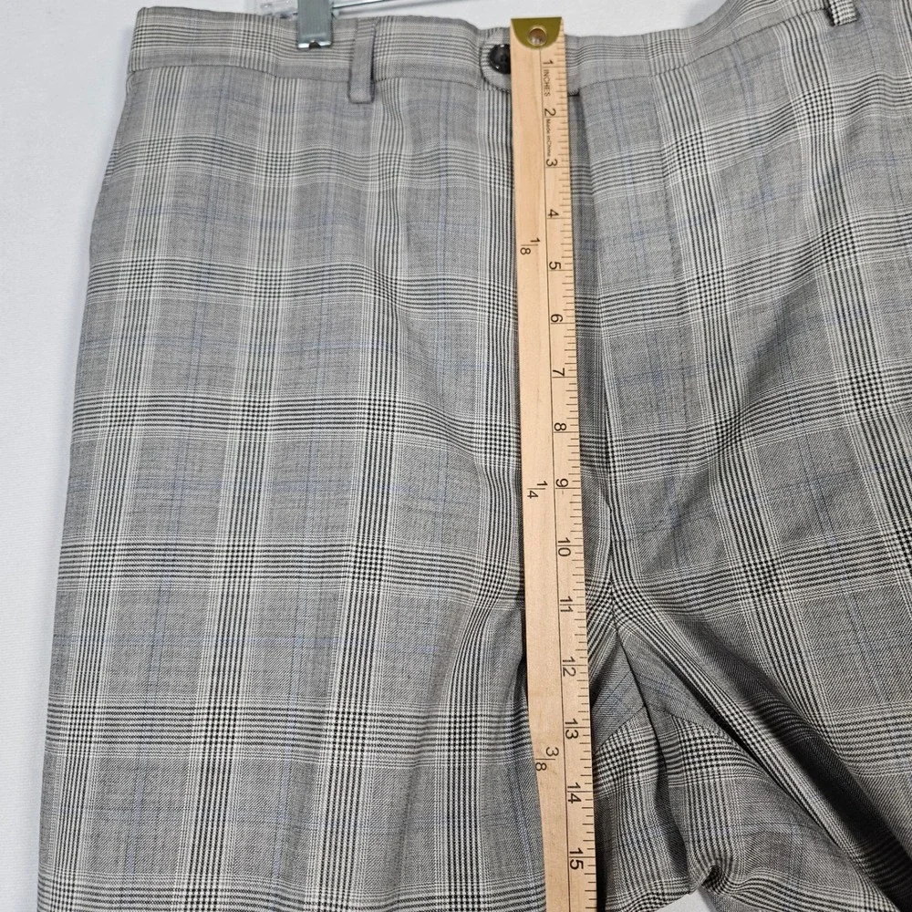 Hickey Freeman Suit Set Mens 46L 36x30 Grey Glen Plaid Wool Business Formal USA
